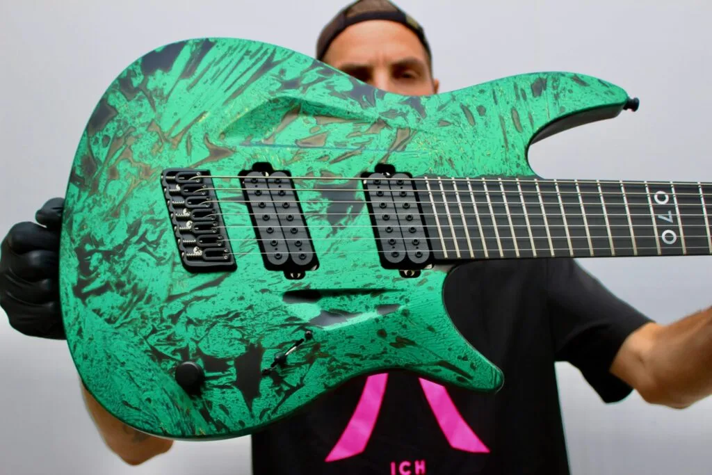 070S Green/Gold/Black Shattered Satin | Aristides Guitars