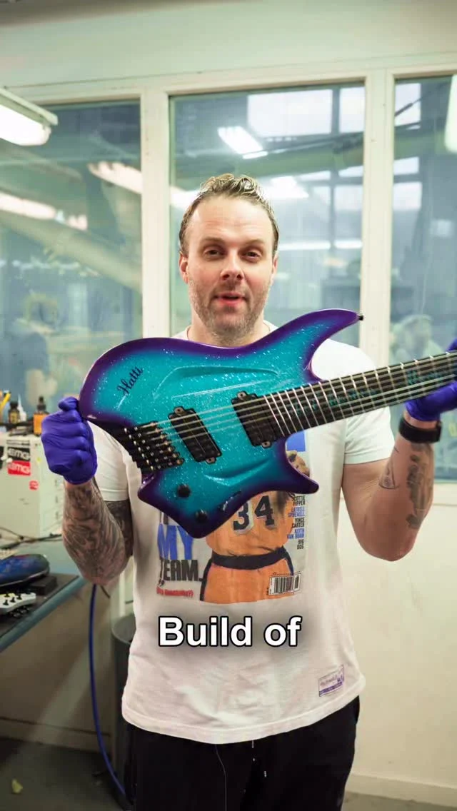Build of the Week Aristides H/07 Aqua Sparkle Purple Burst Custom featuring tons of beautiful sparkle inlays as well as the @bareknucklepickupsofficial Aristides Customs!