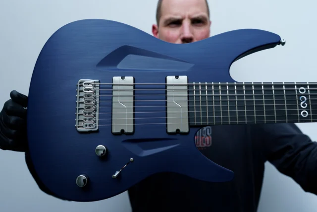 Aristides 080R Dark Blue loaded with brushed chrome @fishmanmusic Moderns!