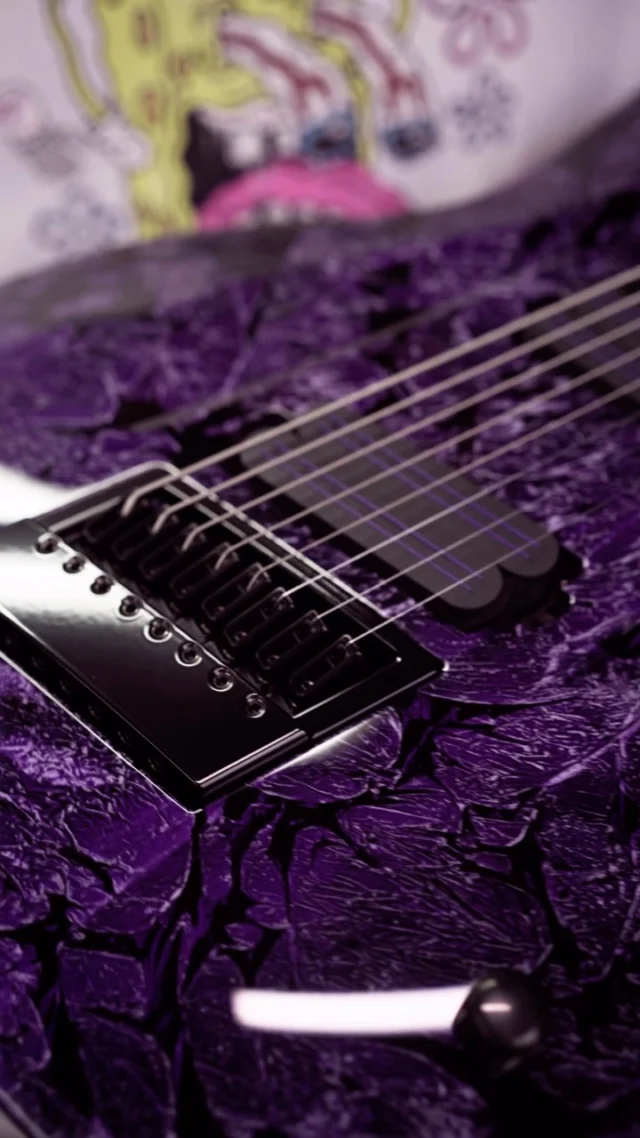 Build of the Week Aristides 080S Shattered Purple Gloss Custom featuring the fantastic @bareknucklepickupsofficial Halcyons with purple blades and our multiscale @evertune 💜🖤