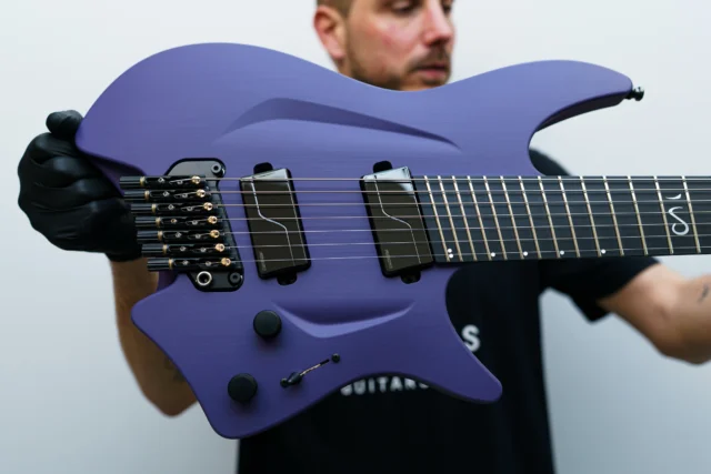 Aristides H/07R Purple loaded with our multiscale tremolo and @fishmanmusic Fluence Moderns!