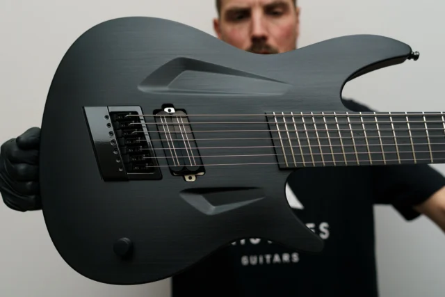 Aristides 070SR Black with a single @bareknucklepickupsofficial Halcyon and a multiscale EverTune bridge!