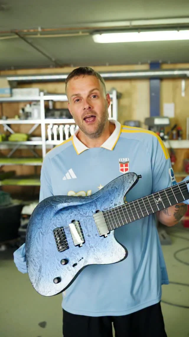 Build of the Week Aristides STX7 Blue to DGS Marble Fade Satin Custom loaded with @bareknucklepickupsofficial Halcyons in battleworn chrome covers!
