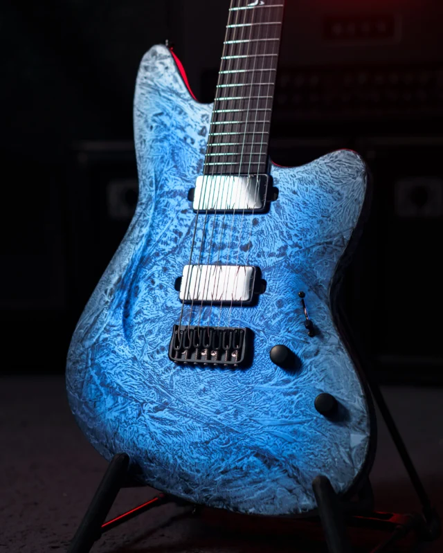 Aristides STX7 Blue w/ DGS Marble Burst Satin equipped with covered battleworn @bareknucklepickupsofficial Halcyons!