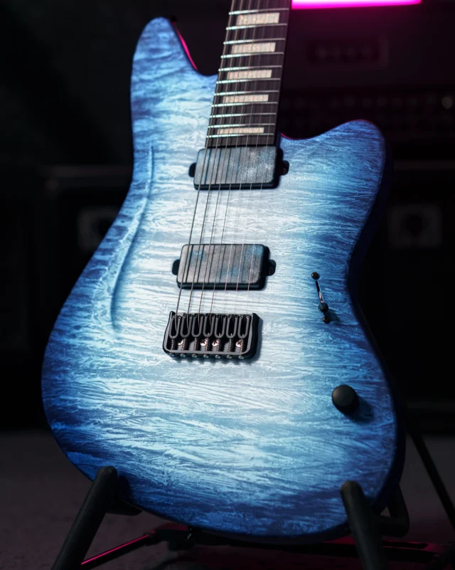 Aristides STX7 White Marble w/ Blue Burst Satin with @bareknucklepickupsofficial custom covered Halcyon pickups!